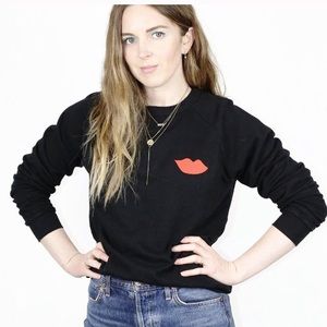 Clare V lips sweatshirt in black XXL NWT
